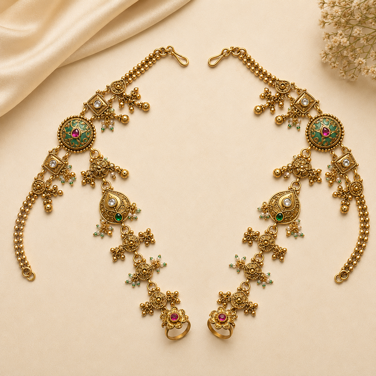 Antique Gold Meenakari Haathphool