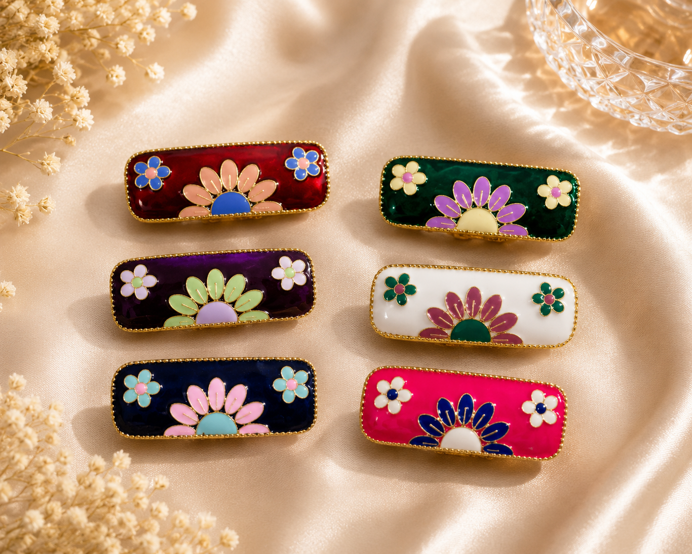 Elegant Floral Enamel Saree Pin Collection – Set of 6