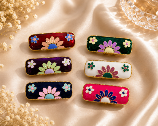 Elegant Floral Enamel Saree Pin Collection – Set of 6
