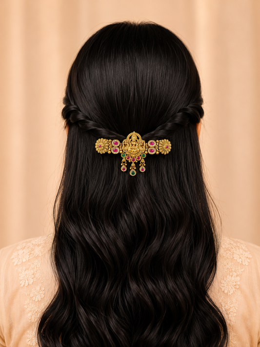 Divine Lakshmi Ruby Emerald Hair Clip
