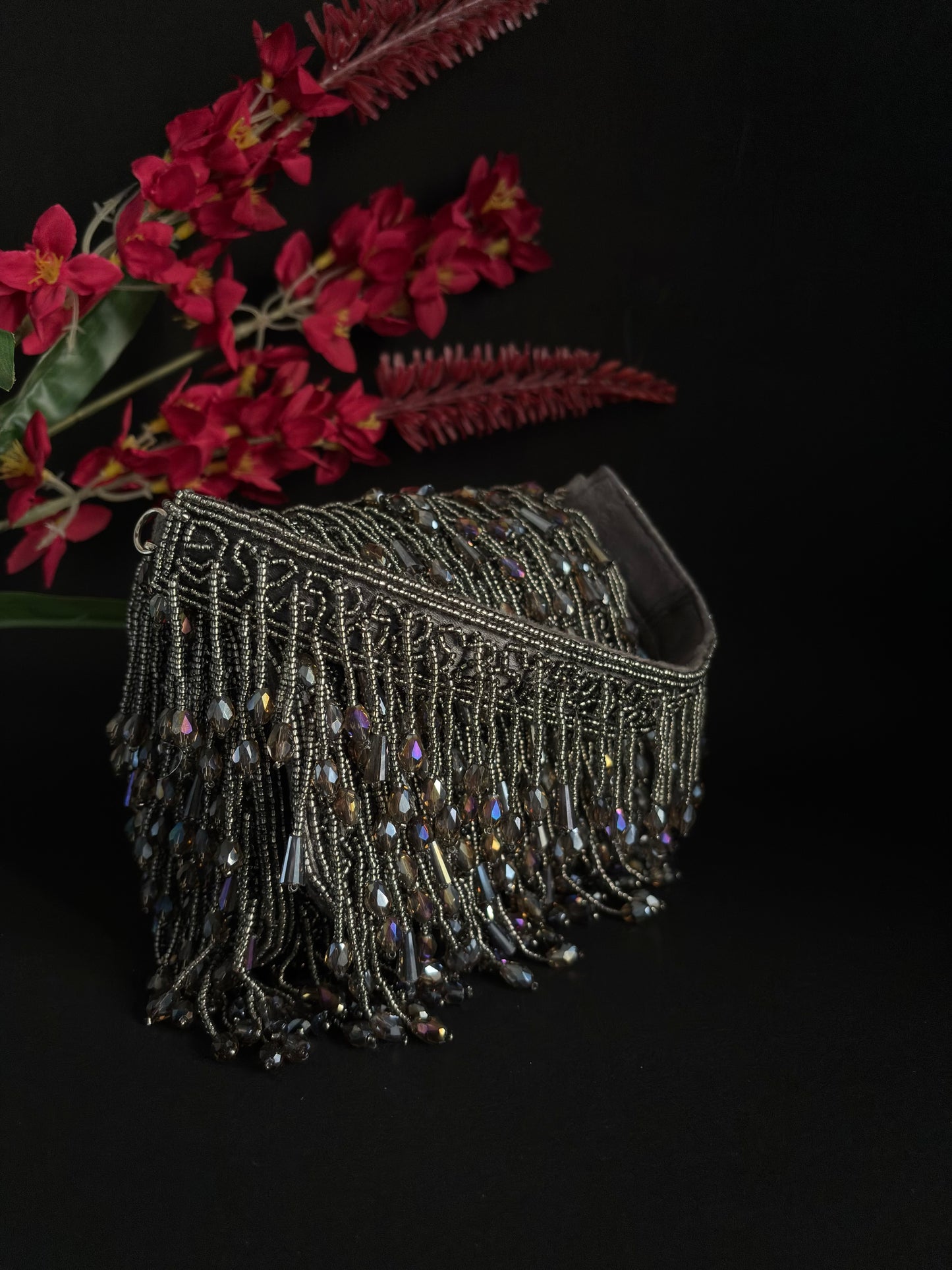 Midnight Iridescent Crystal Fringe Purse