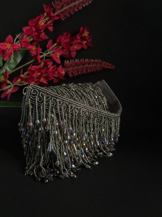 Midnight Iridescent Crystal Fringe Purse