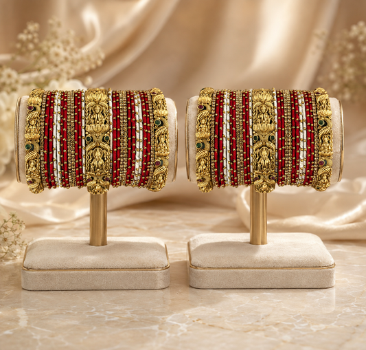 Red & White Temple Bangle Set