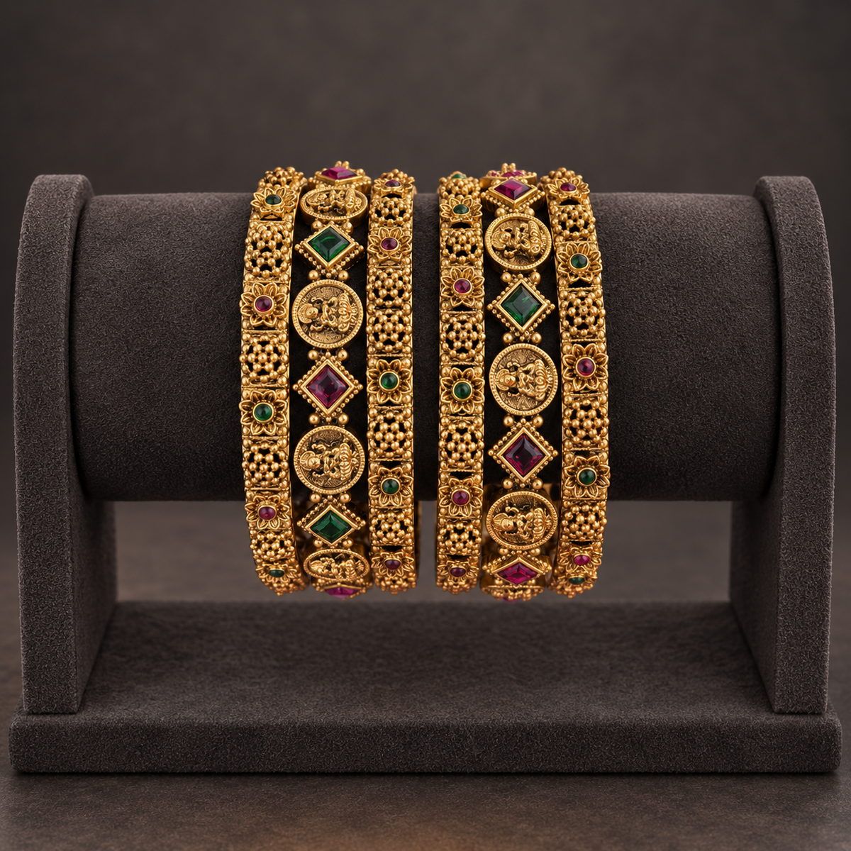Ganesha Nakshi Antique Gold Bangle Set
