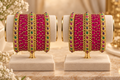 Pink Thread & Antique Gold Stone Bangle Set