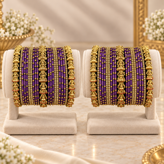 Traditional Purple Thread Temple Bangle Set