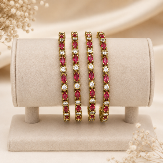 Gold Finish Ruby Bangles