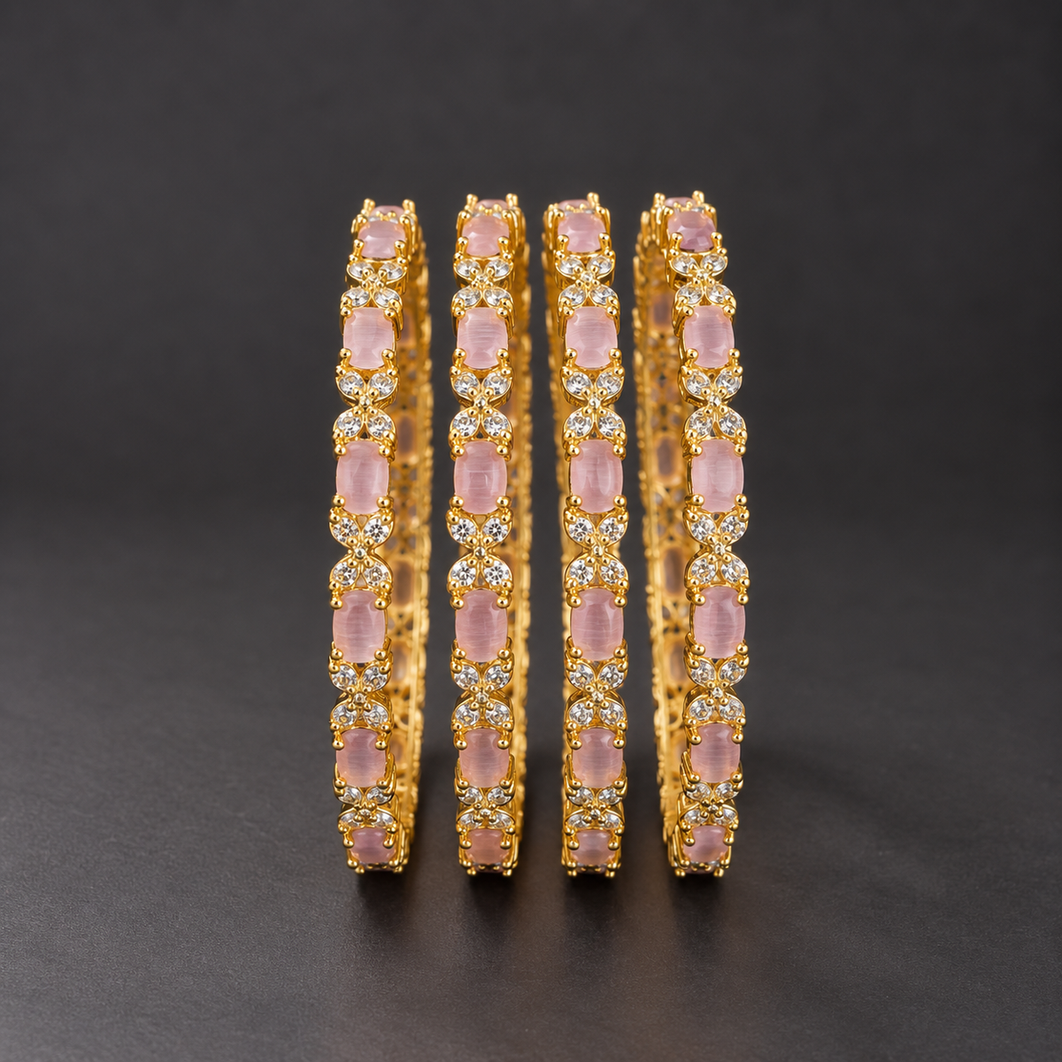 Soft Pink Stone Bangles – Set of 4