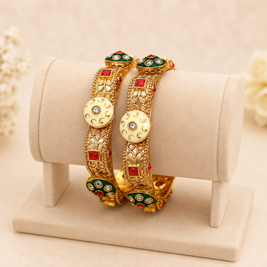 Antique Kundan Cream and Ruby Kada