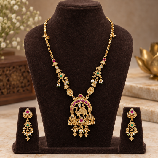 Kemp Stone Peacock Temple Necklace Set