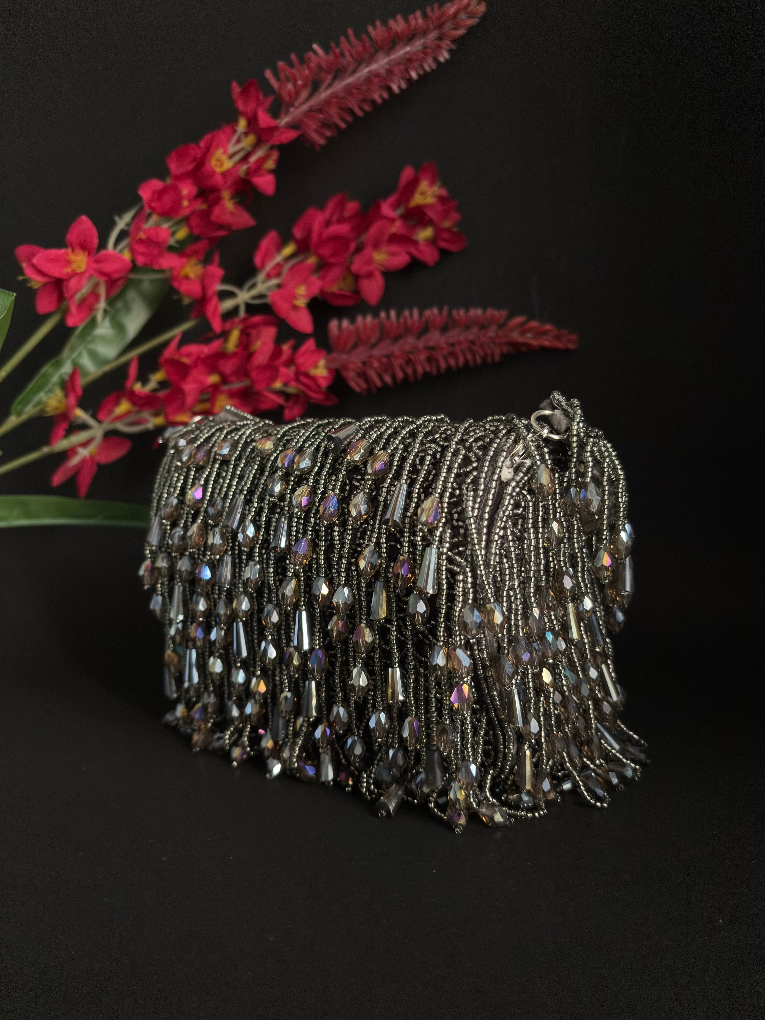 Midnight Iridescent Crystal Fringe Purse