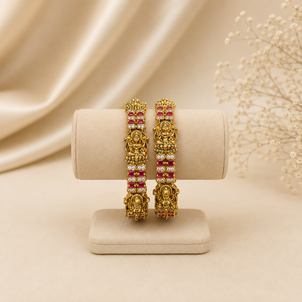 Royal Lakshmi Ruby AD Temple Bangles