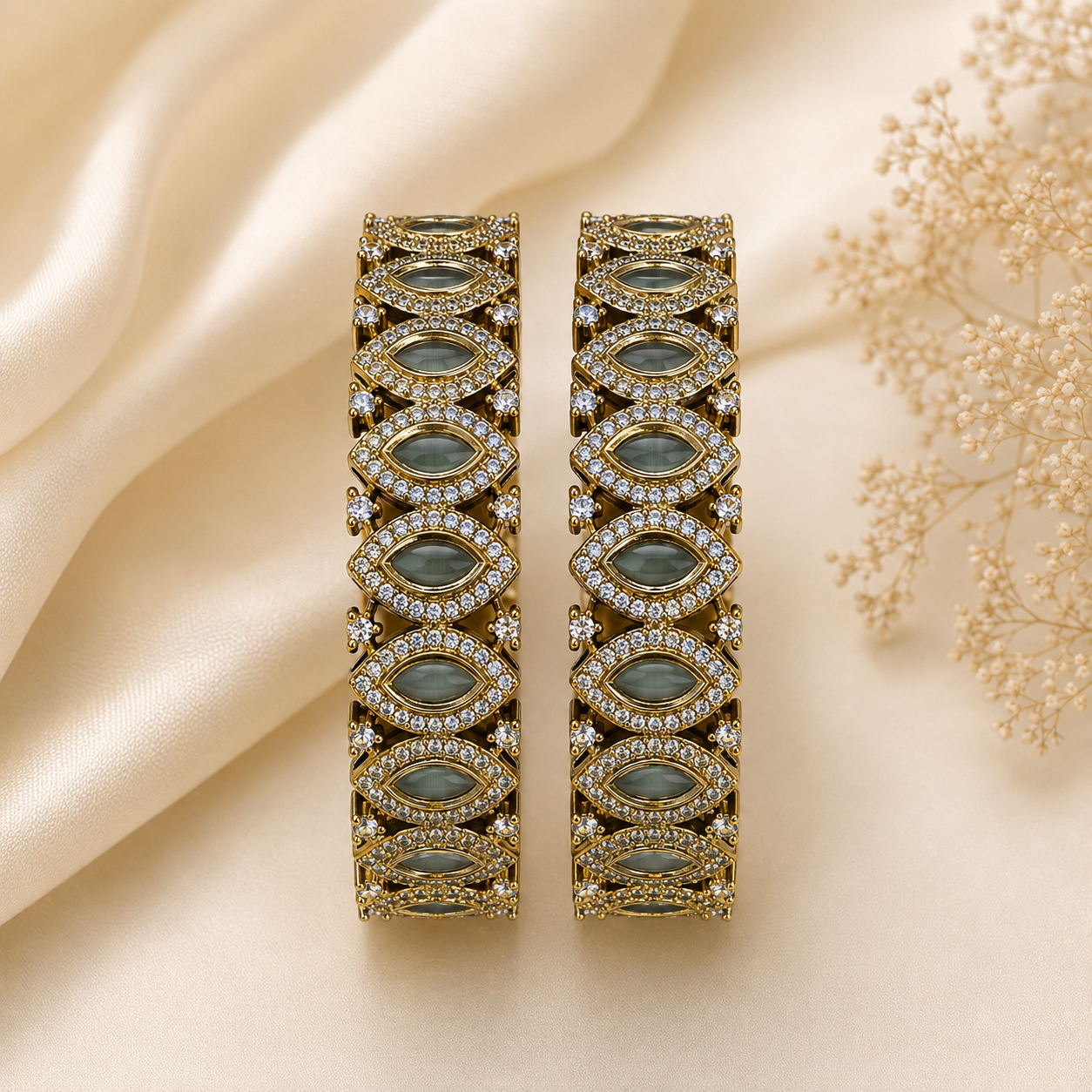 Mint Green Kundan-Style CZ Kada