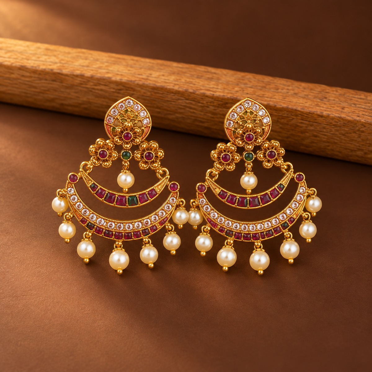 Kesarika Royal Pearl Chandbalis
