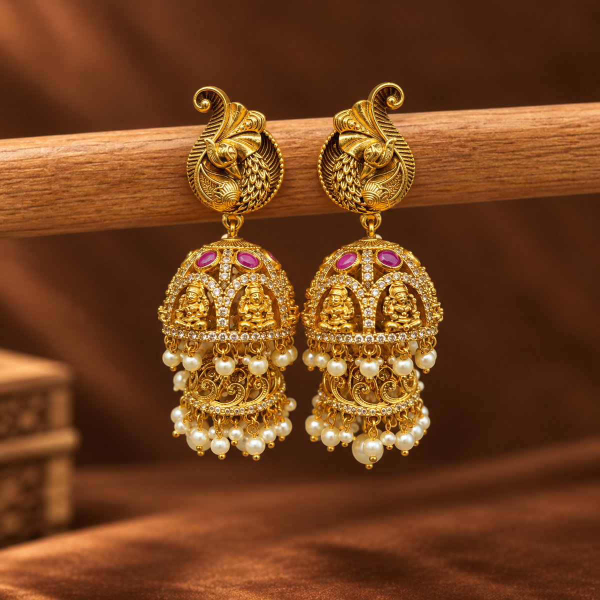 Maharani Green Stone Bridal Earrings