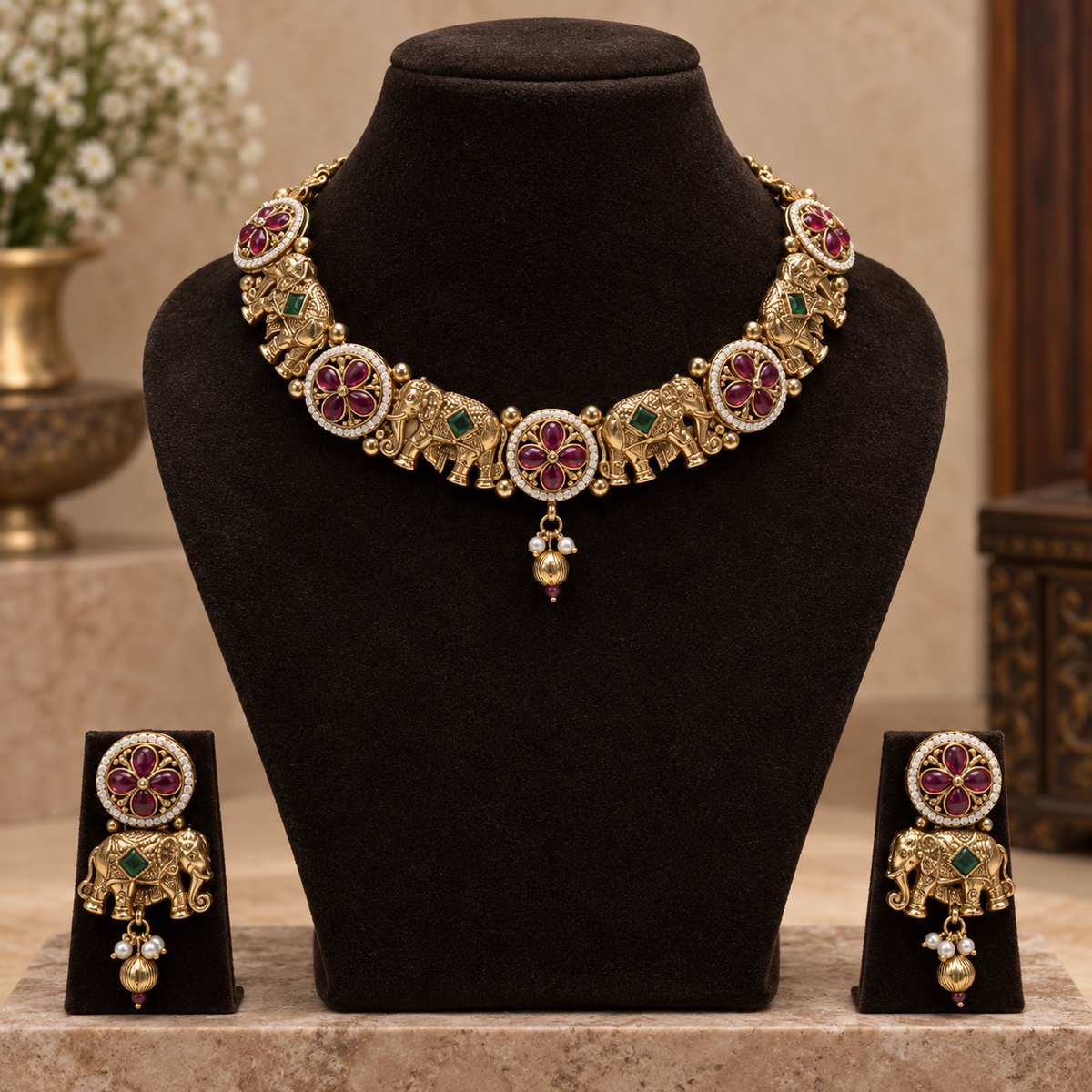 Royal Elephant Antique Necklace Set