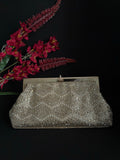 Hand-Embellished Clutch with Zardosi Work and White Pearls