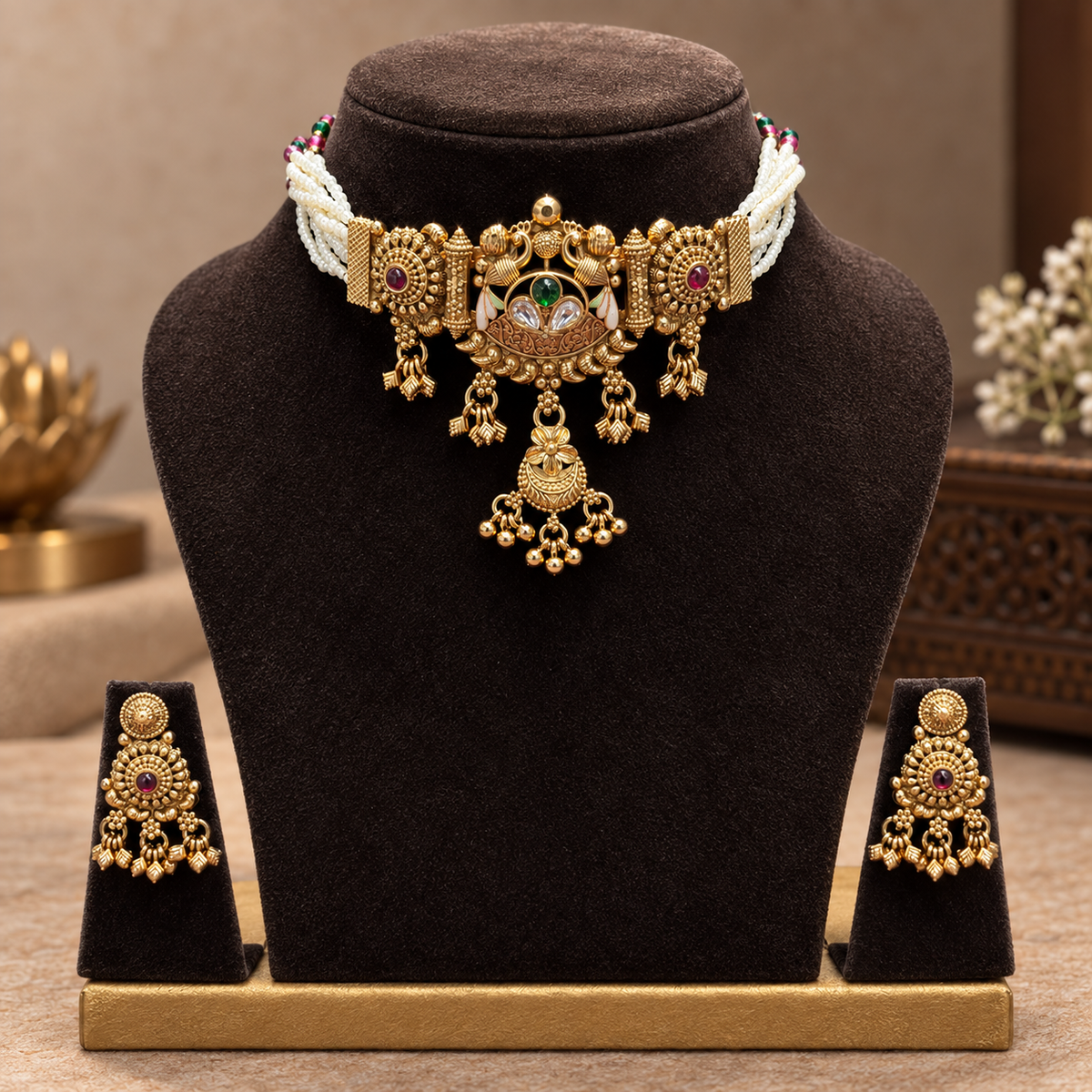 Heritage Antique Gold Pearl Choker Set