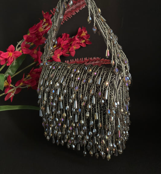 Midnight Iridescent Crystal Fringe Purse