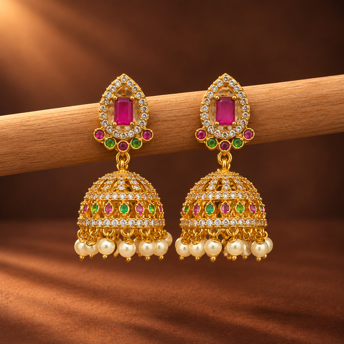 Ruby Emerald Royale Jhumka Earrings