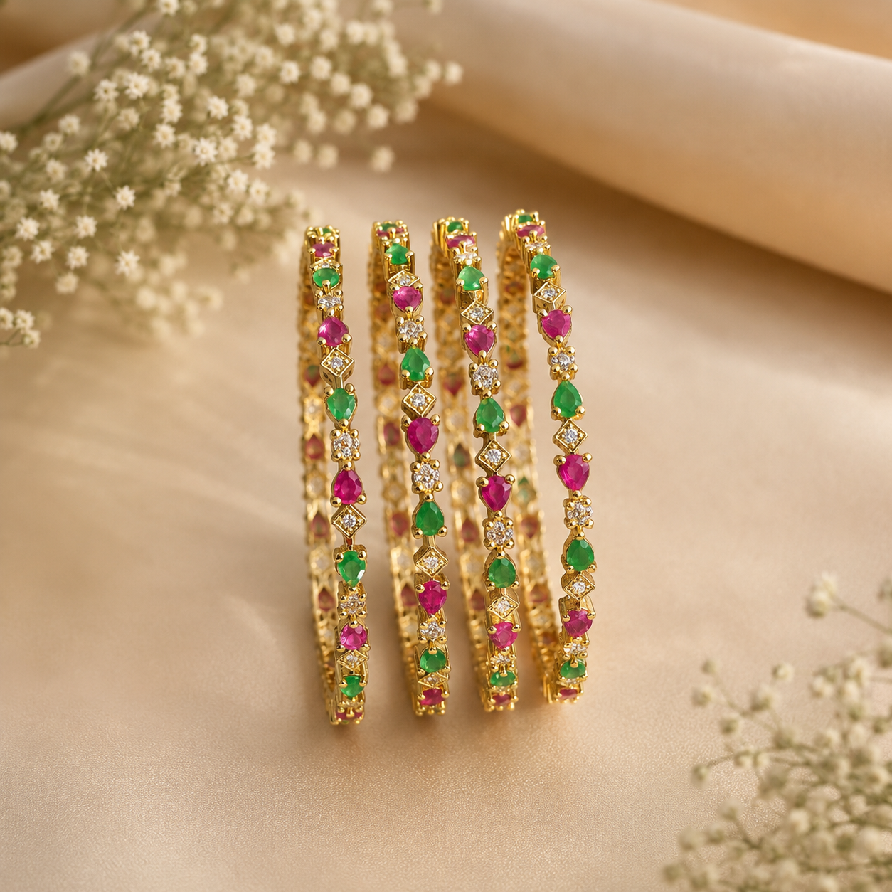 Rani Pink & Green Designer Bangles