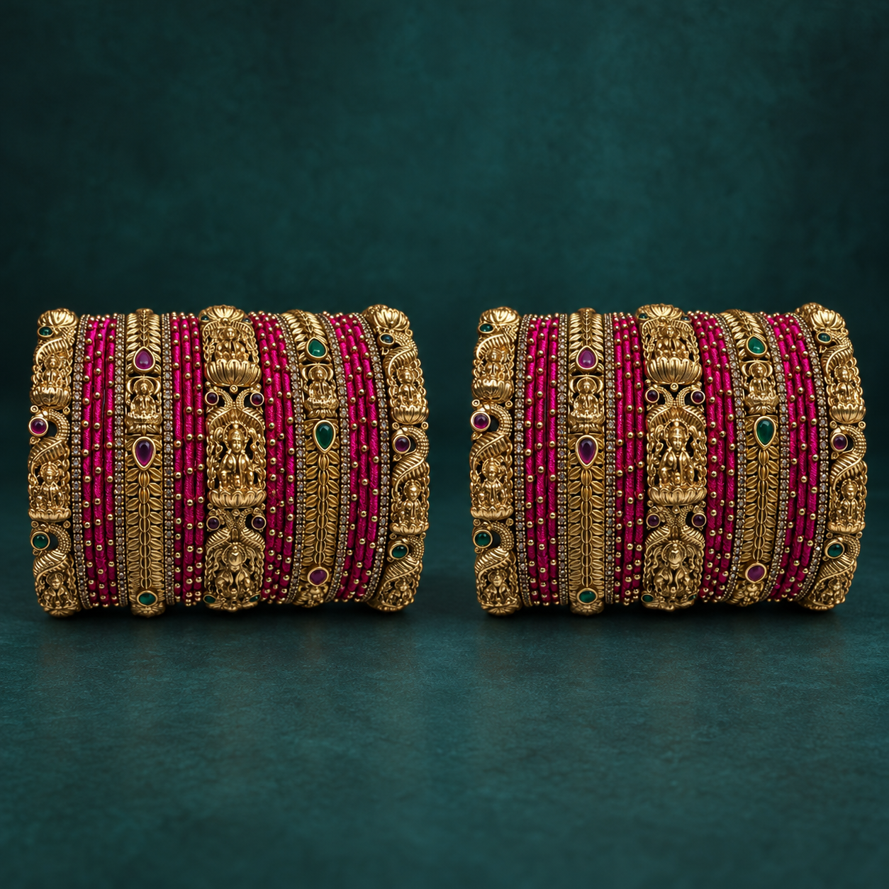 Heritage Rani Pink Premium Temple Bangles