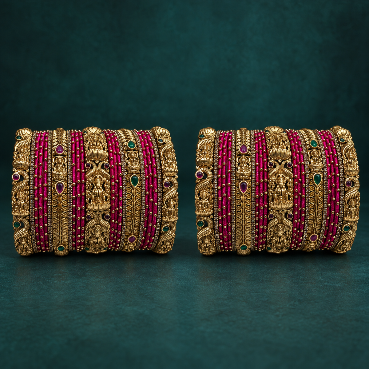 Heritage Rani Pink Premium Temple Bangles