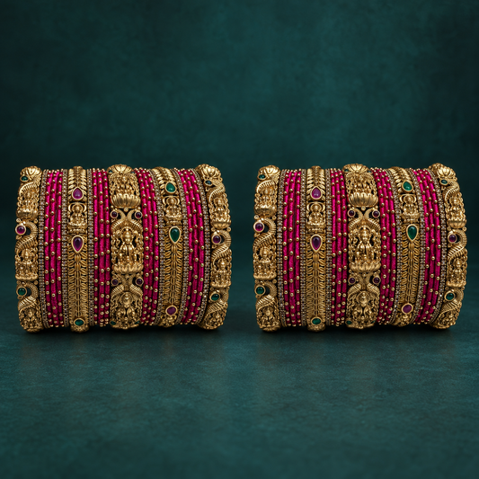 Heritage Rani Pink Premium Temple Bangles