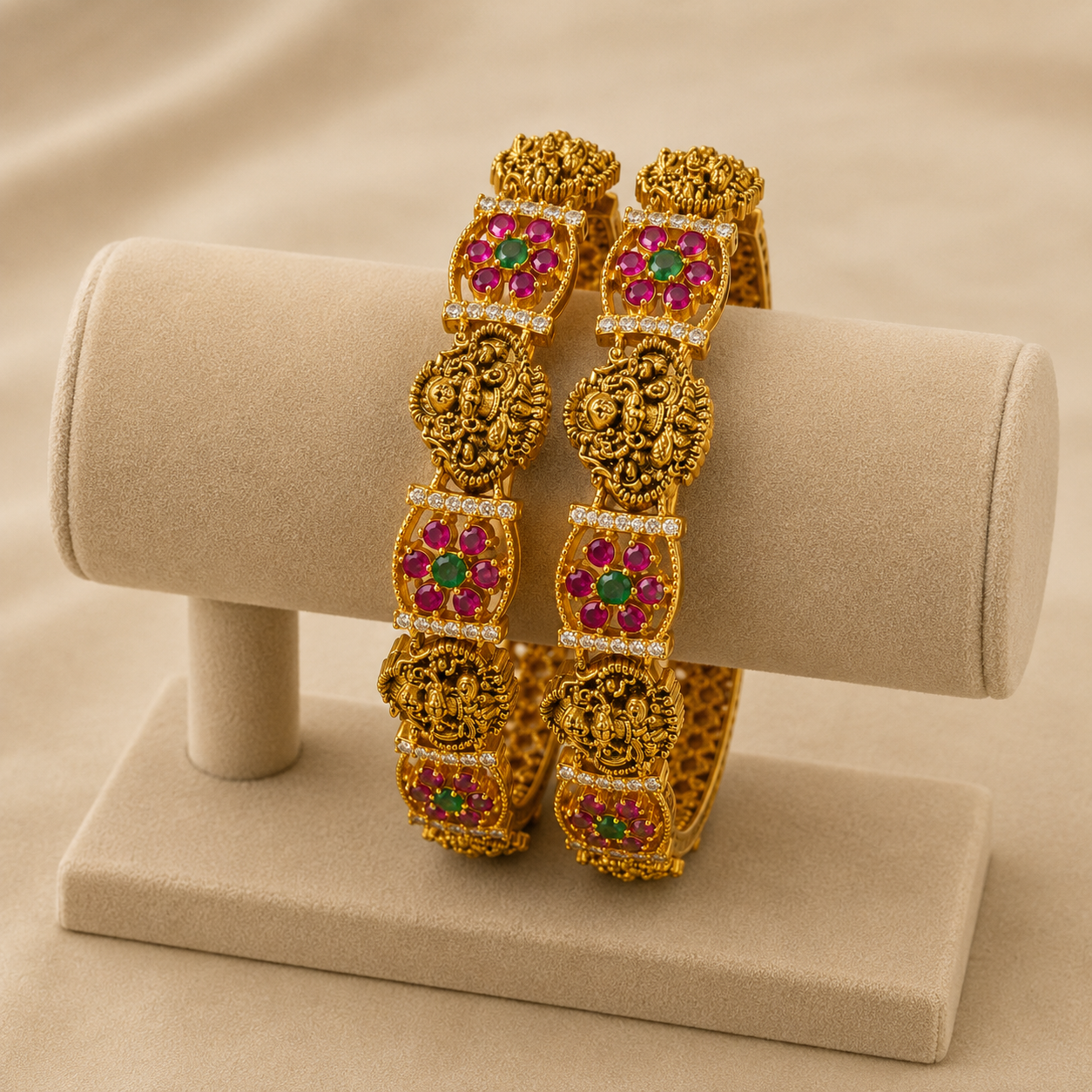 The Vedika Temple Gemstone Bangle Pair