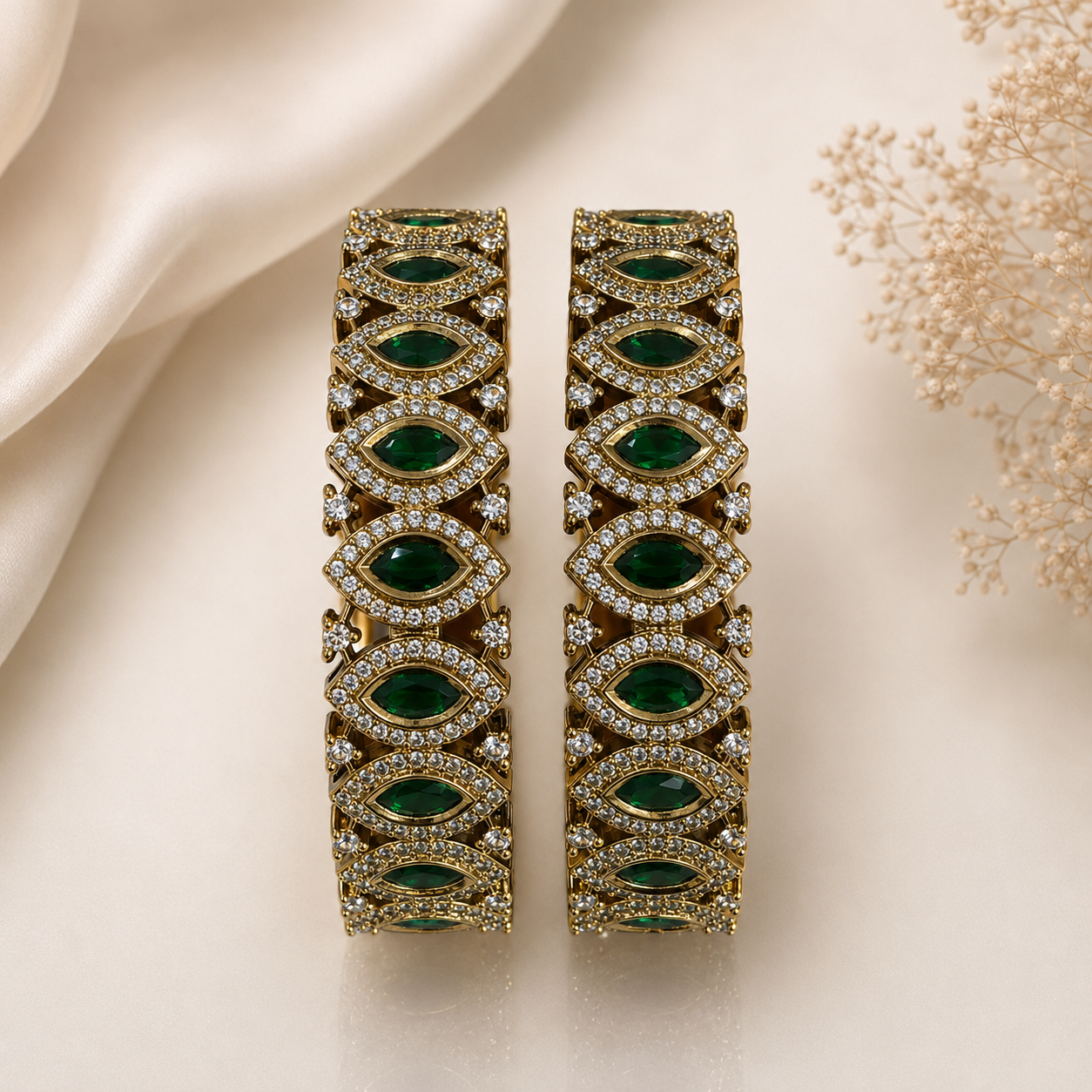 The Zahra Green Stone & CZ Sparkle Bangles