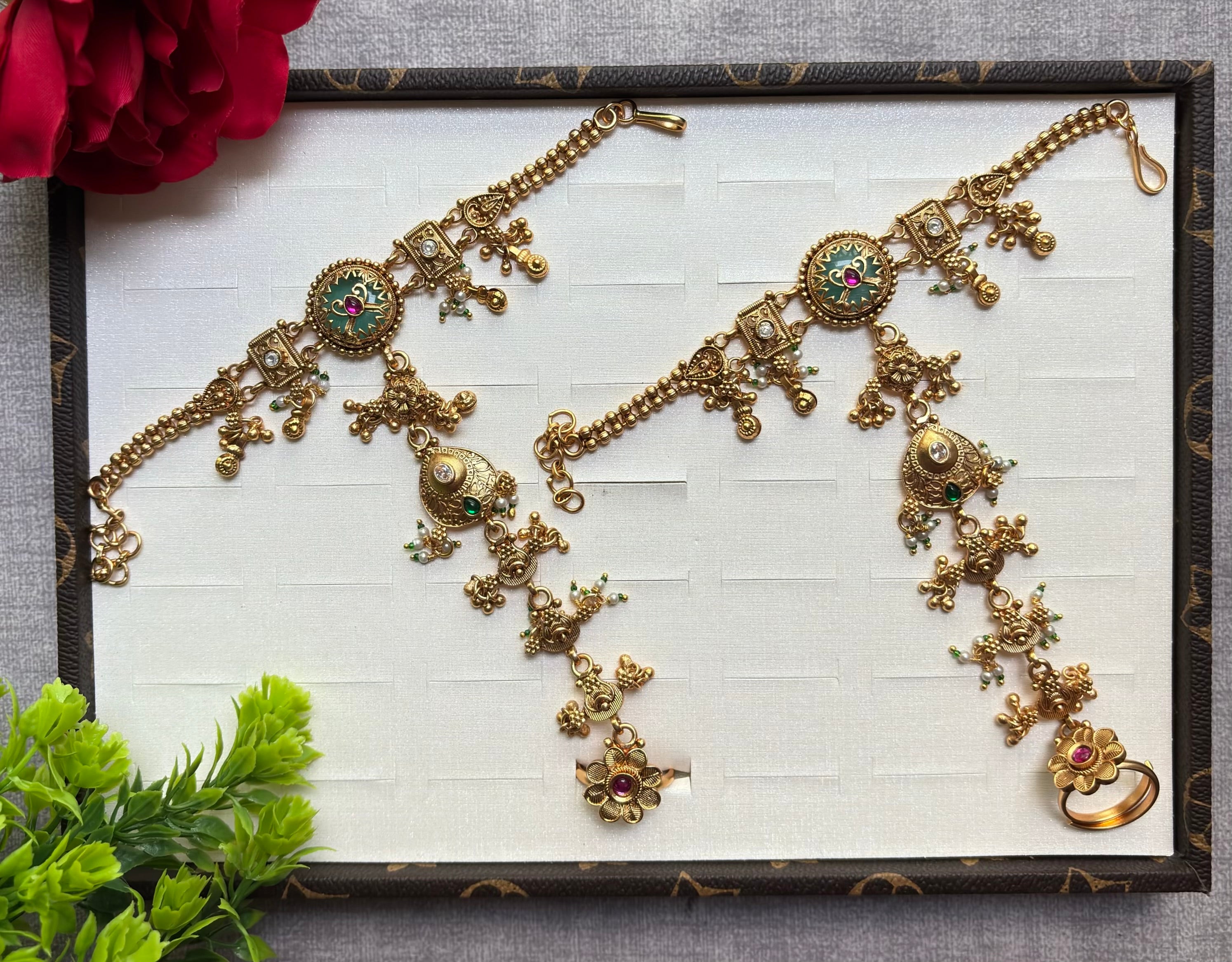 Antique Gold Meenakari Haathphool