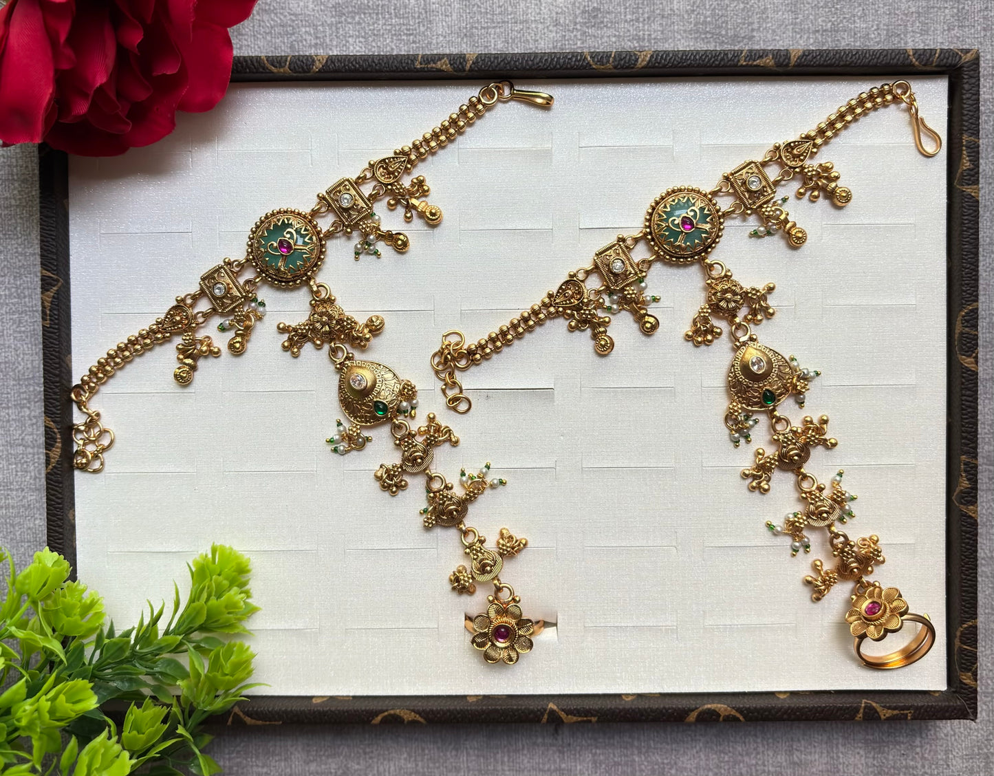 Antique Gold Meenakari Haathphool