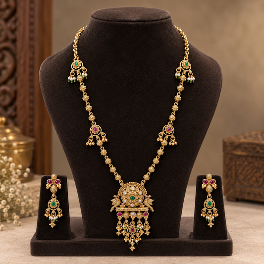 Antique Gold Designer Temple Necklace Set