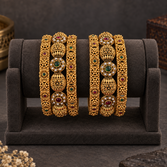 Lakshmi Motif Antique Bangle Set