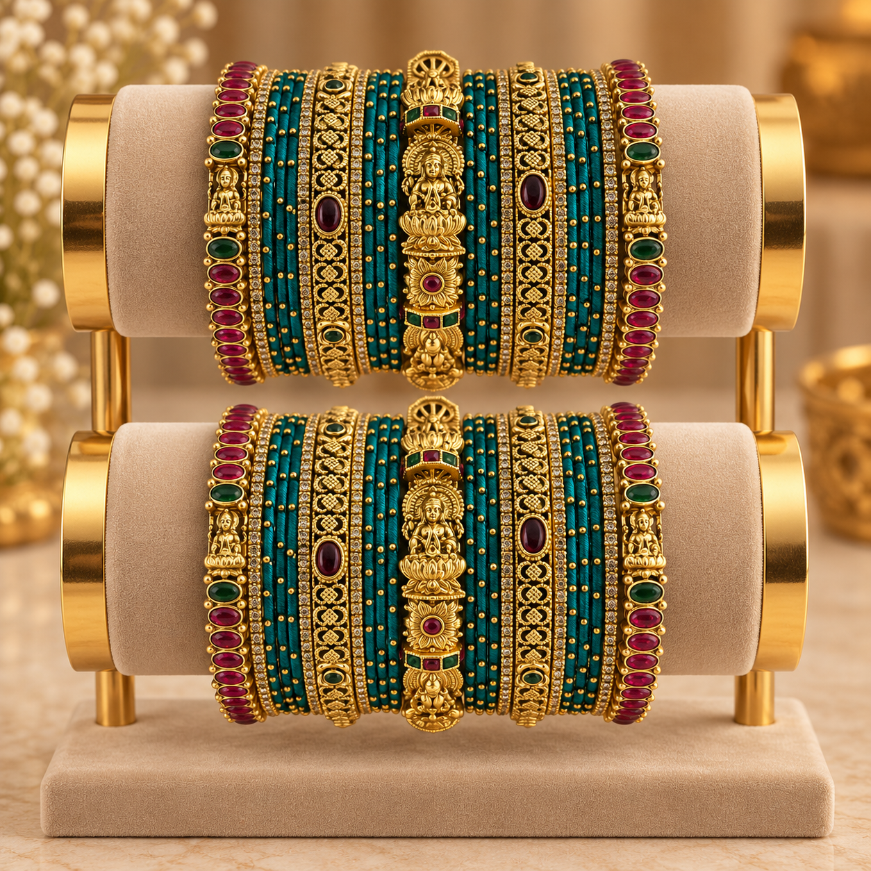 Royal Teal Temple Bridal Bangle Set