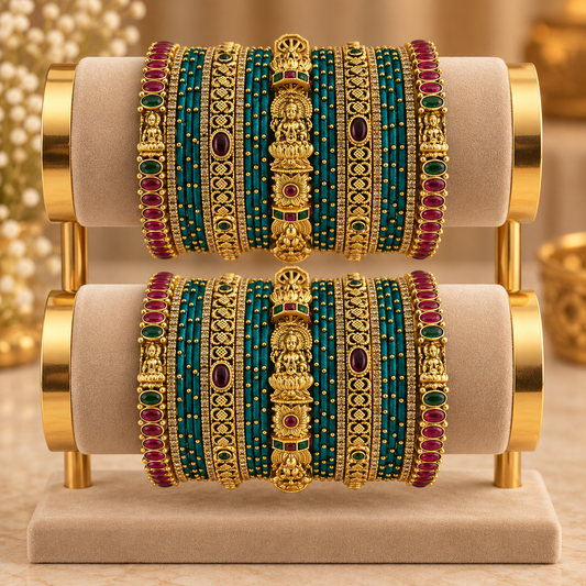 Royal Teal Temple Bridal Bangle Set