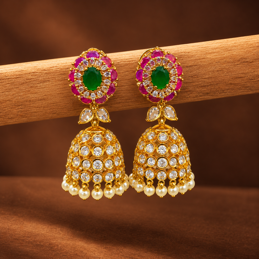 Multicolour Stone Jhumka Earrings