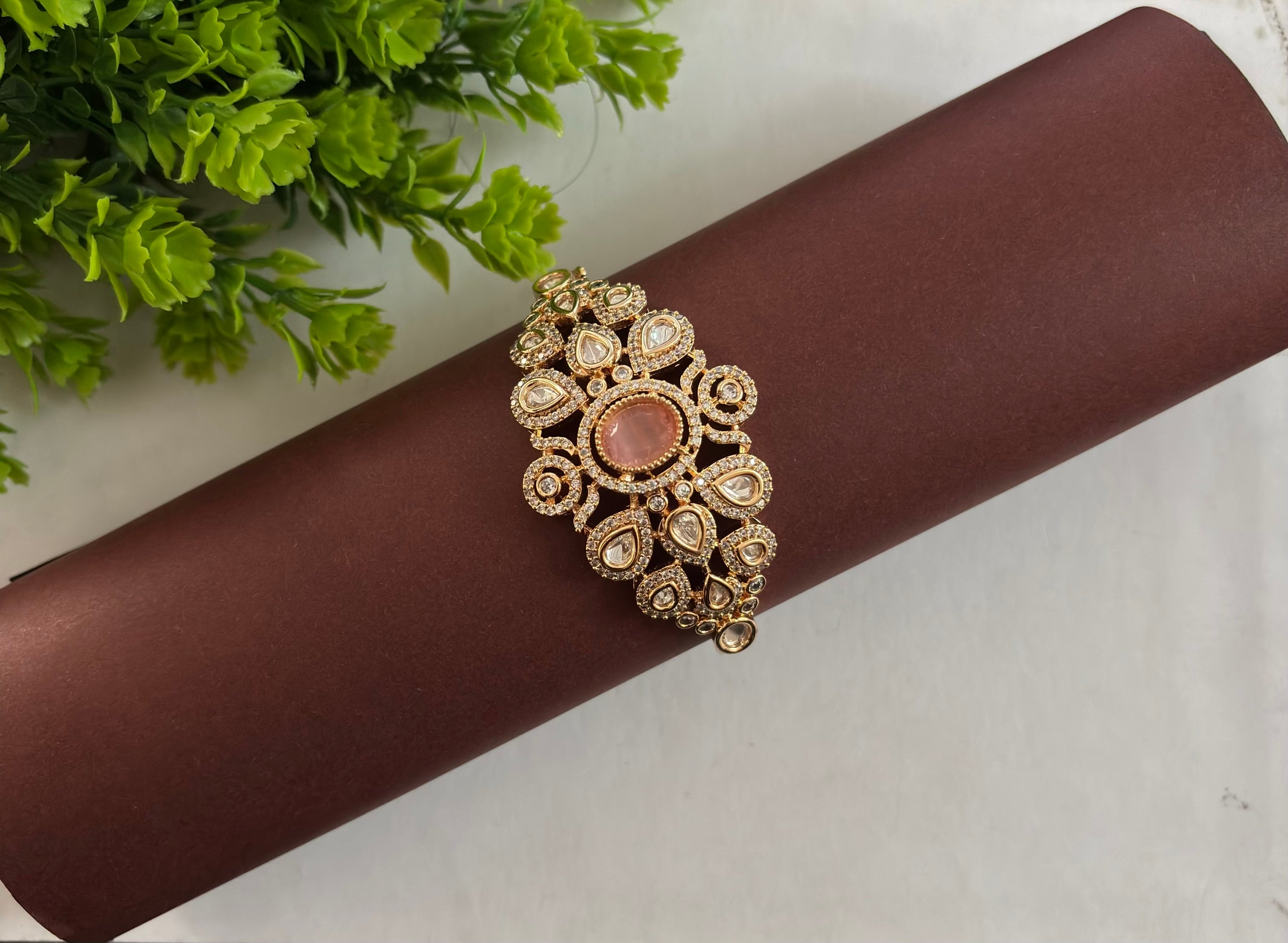 Peach Opulence Kundan Kada
