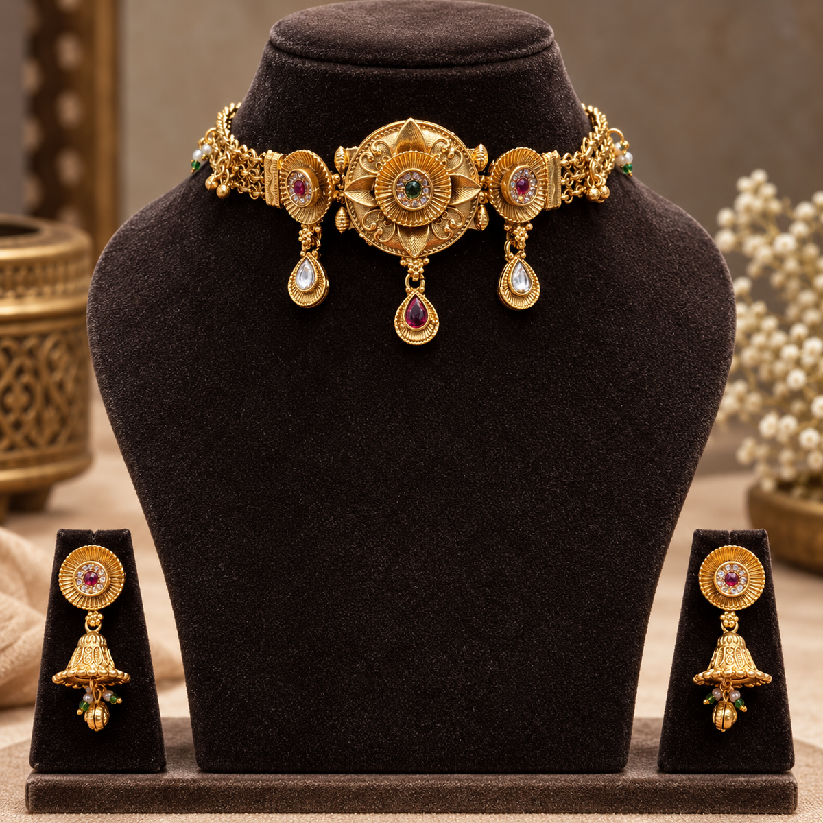 Rajwadi Antique Ruby Choker Set