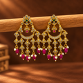 Emerald Magenta Pearl Chandbali Earrings