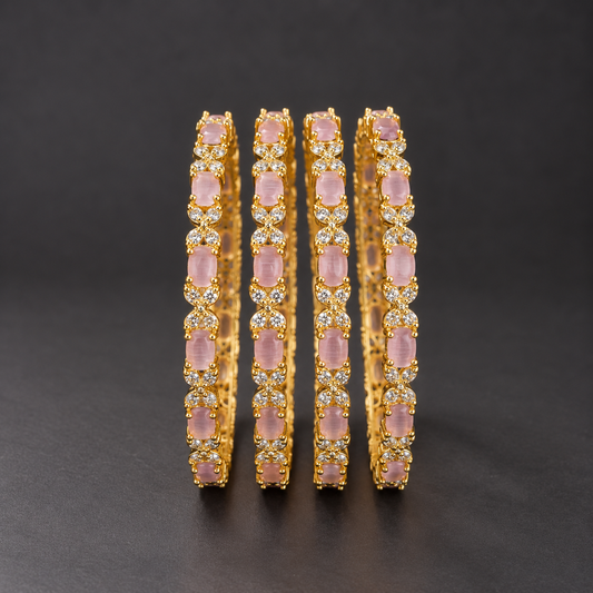 Soft Pink Stone Bangles – Set of 4