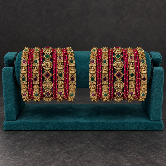 Rani Pink Multicolour Stone Bangles