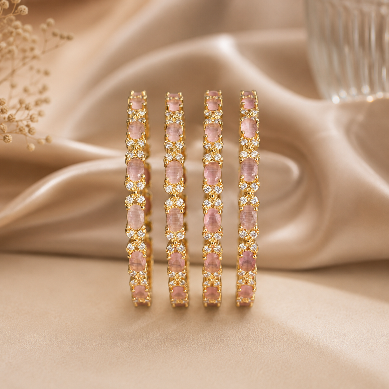 Soft Pink Stone Bangles – Set of 4