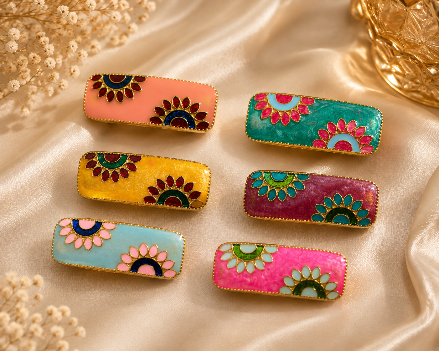 Sunflower Enamel Saree Pin Set – Set of 6