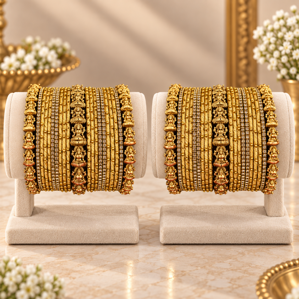 Golden Lakshmi Temple Thread Bangle Set