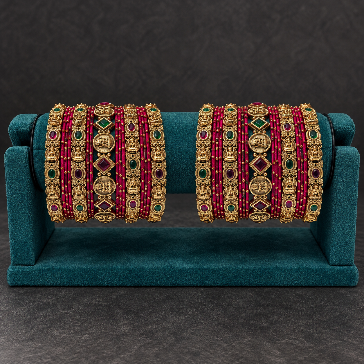 Rani Pink Multicolour Stone Bangles
