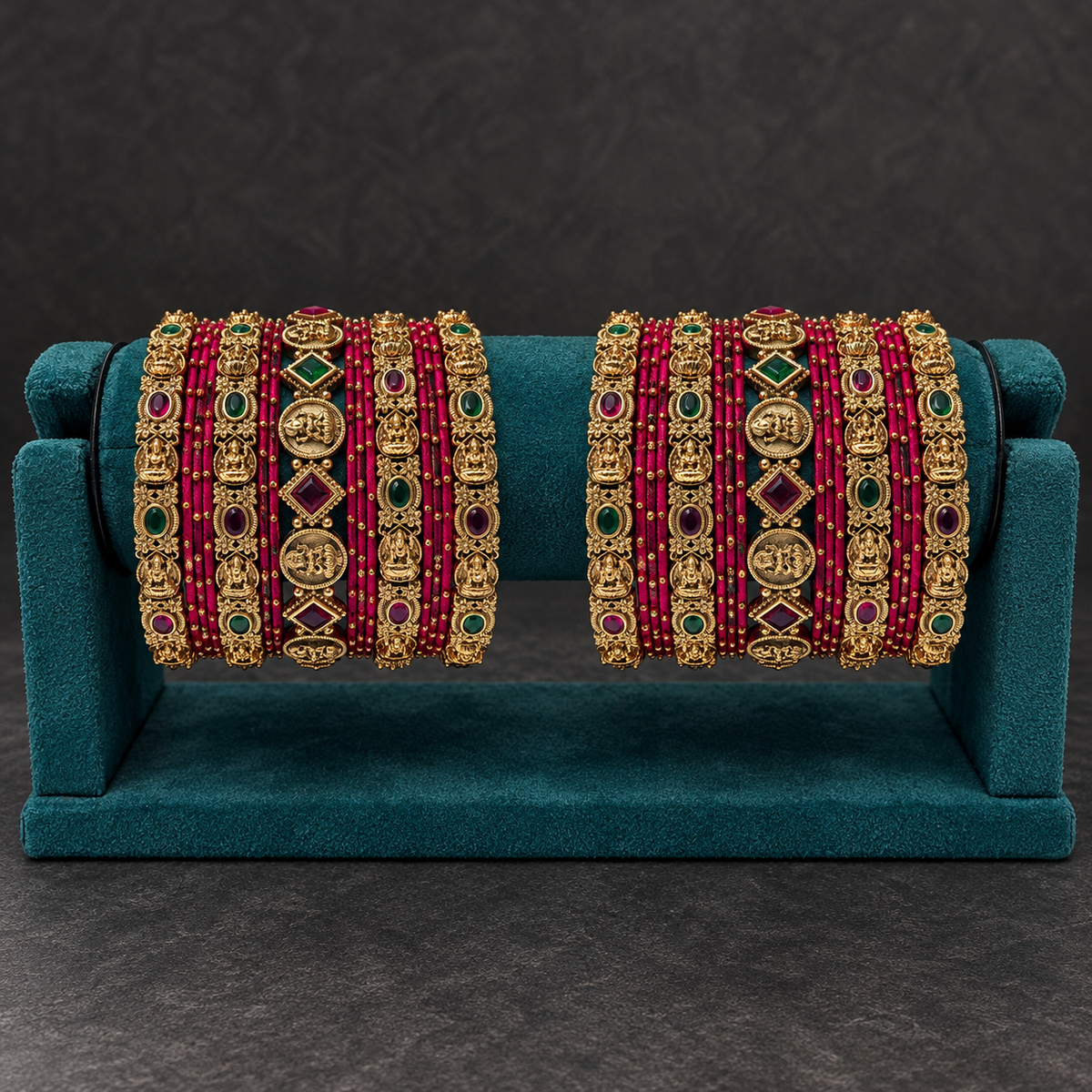 Rani Pink Multicolour Stone Bangles