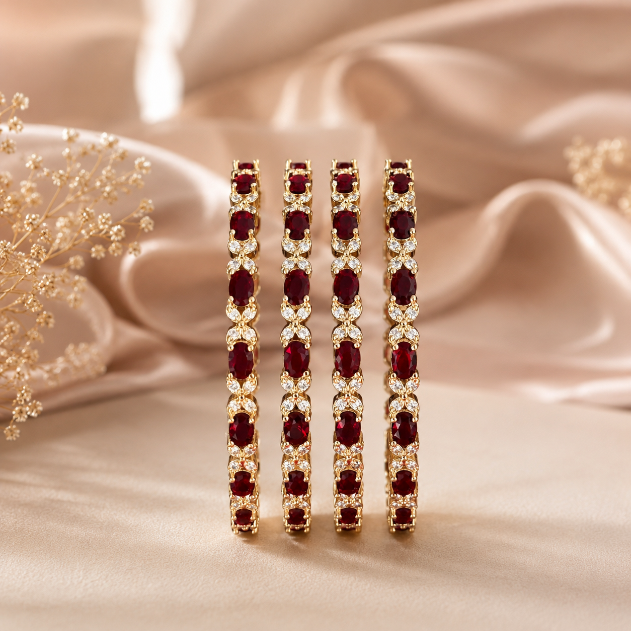Deep Red Stone Bangle Set