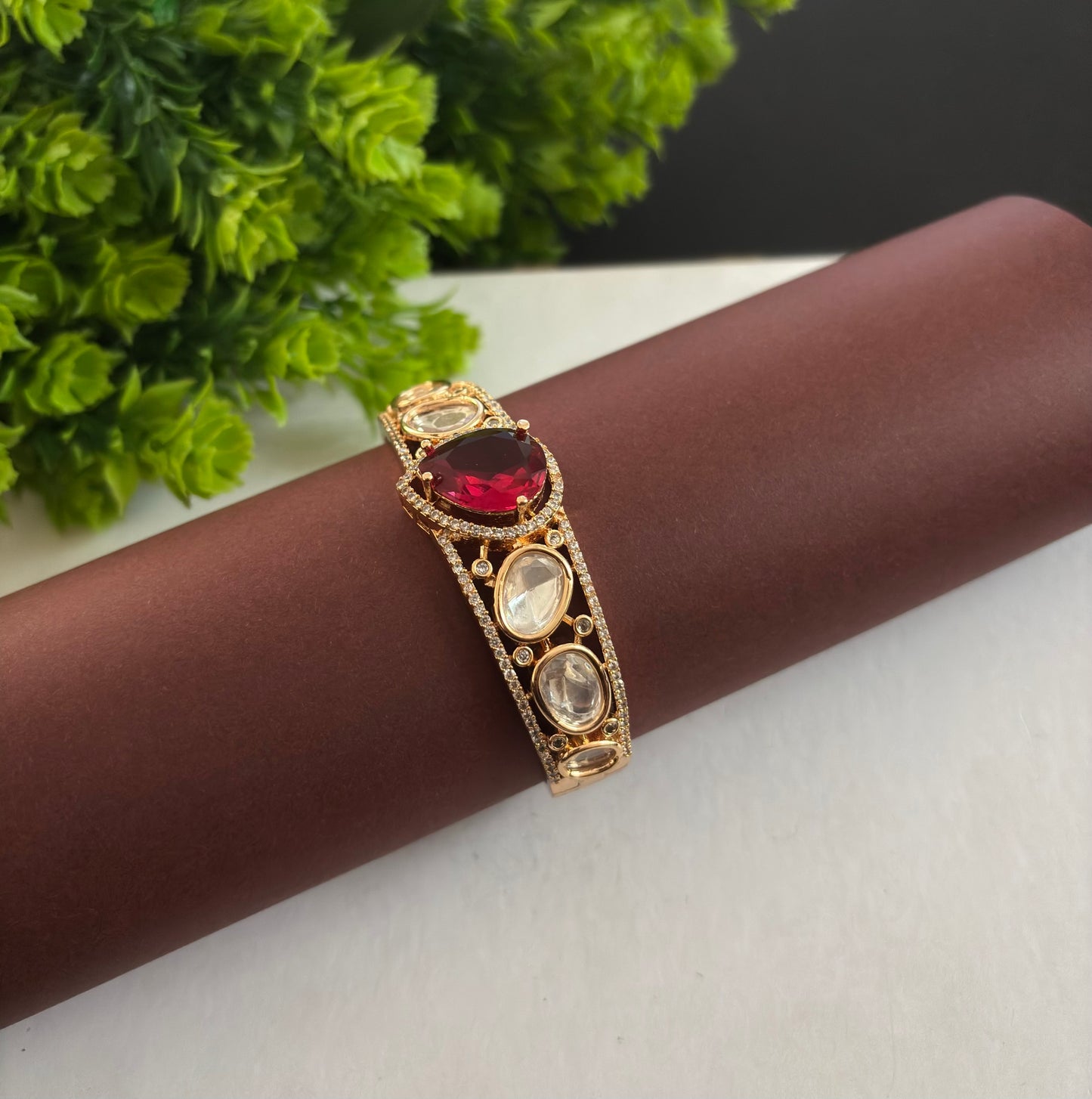 Crimson Pear Polki Kada