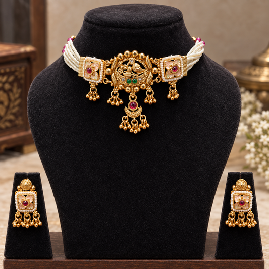Elegant Rajwadi Pearl Choker Set